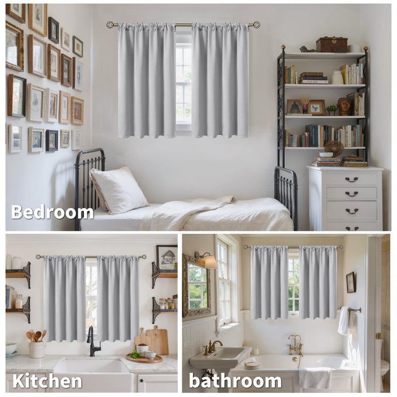 BGment Light Grey Blackout Curtains 45 Inch Length for Bedroom - Short Thermal Insulated Drapes with Rod Pocket Room Darkening for Kitchen Bathroom Window Privacy, 42 x 45 Inch, 2 Panels - Image 2